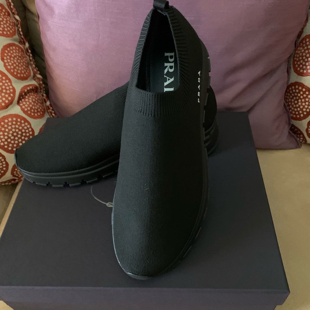 Prada Black Mesh Slip on Sneakers